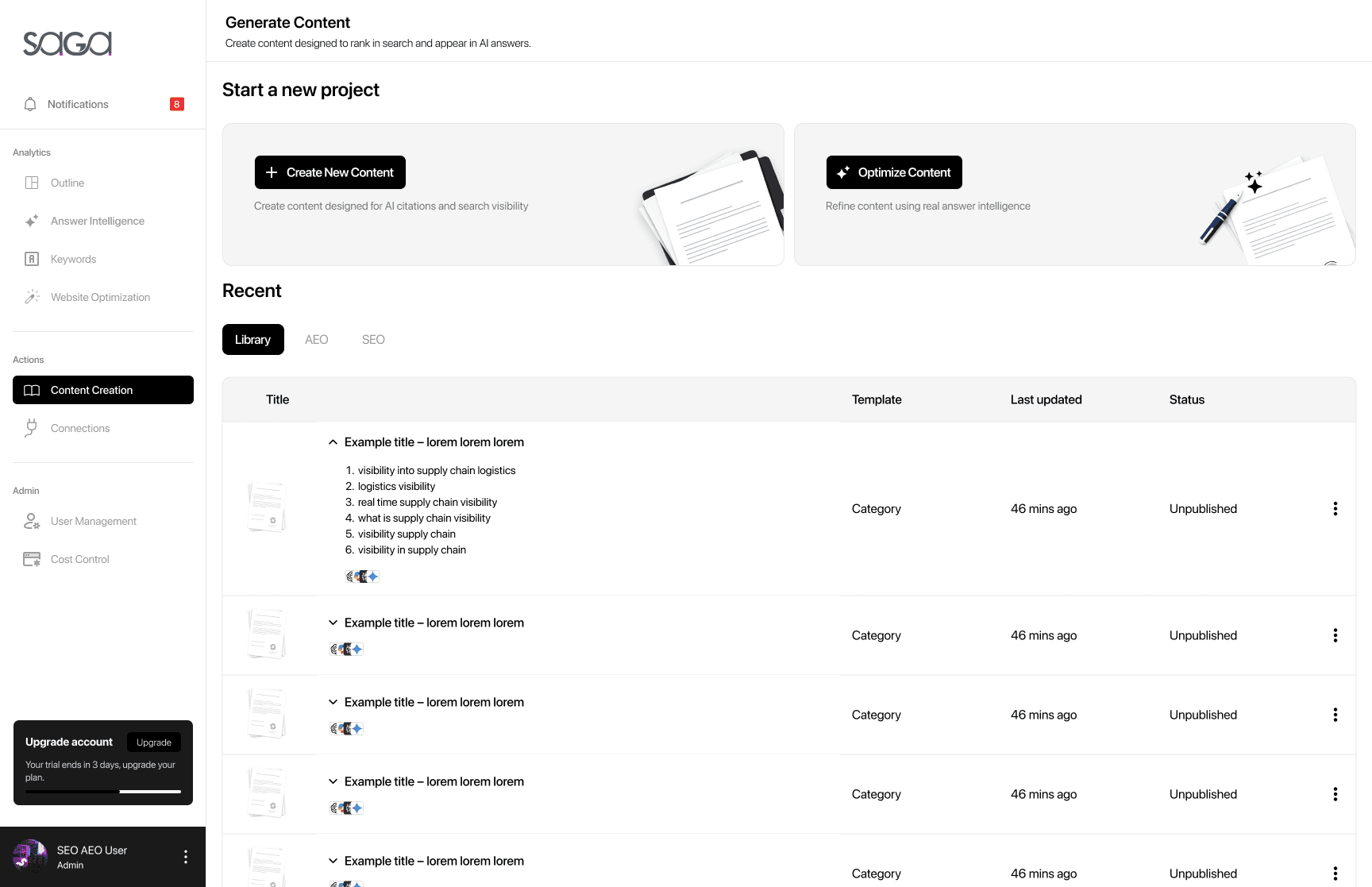 Content Library Dashboard